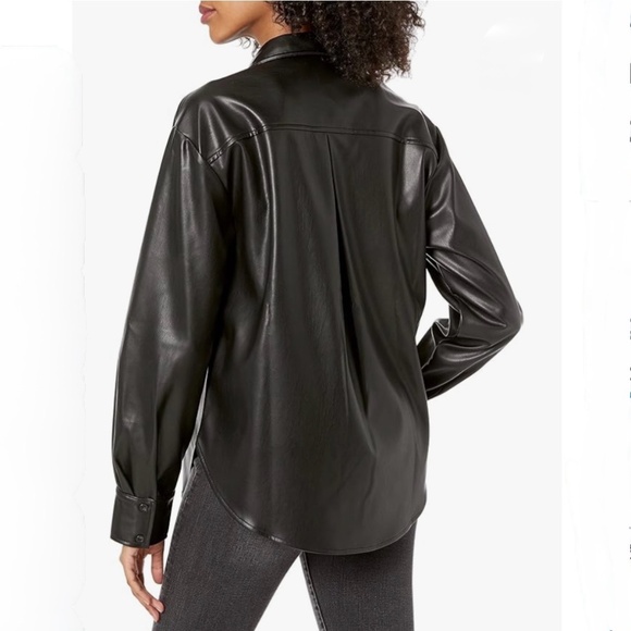 The Drop lisadnyc Faux Leather Long Sleeve Button Up Shirt Jacket Black Womens S - Picture 2 of 5
